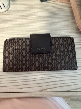 Fossil Brown and Black Signature Monogram Wallet